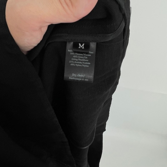 Co Linen Blend‎ Black Midi Dress Puff Sleeve Scoop Neck Elegant Classic Party - Picture 6 of 8